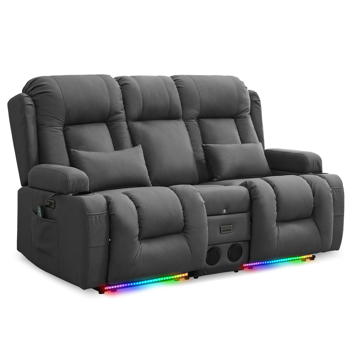 URRED Power Loveseat Recliner Sofa with Massage and Heat，Dark Brown