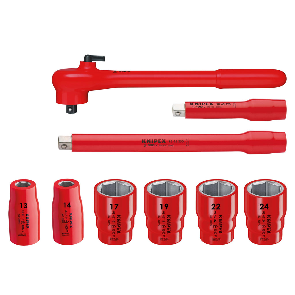 KNIPEX 98 99 11 S6 10 Piece 1,000V Insulated Socket Set 1/2 Metric Drive