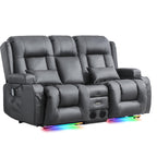 URRED Power Loveseat Recliner Sofa with Massage and Heat，Dark Brown