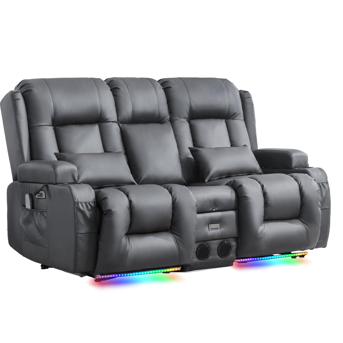 URRED Power Loveseat Recliner Sofa with Massage and Heat，Dark Brown