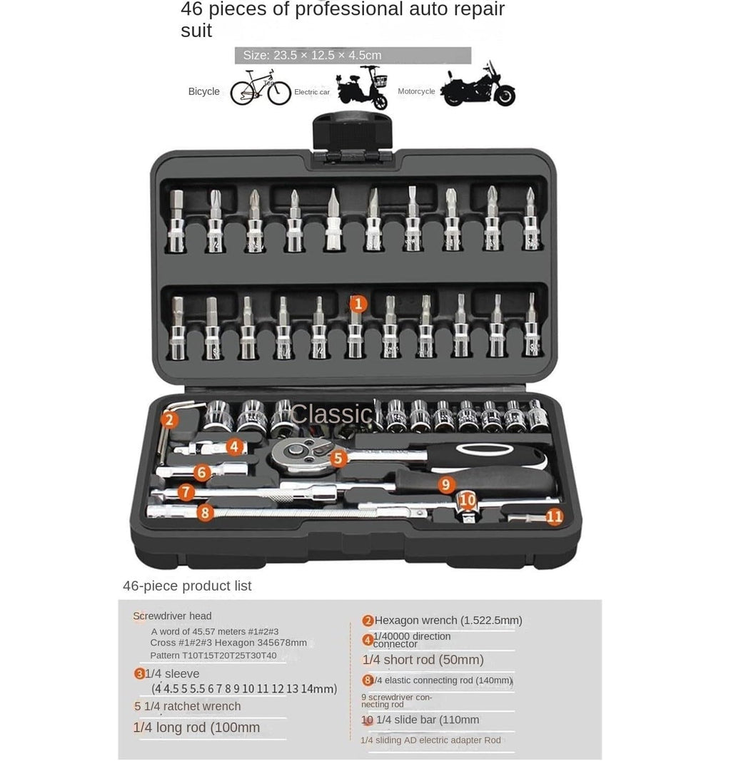 Tool Kit Tool Set Tool Box Set 46 Pcs Socket Set Hardware Tools Home Improvement Sockets Hexagon for Auto Repair Tool Combination Tools Tool Kit Set
