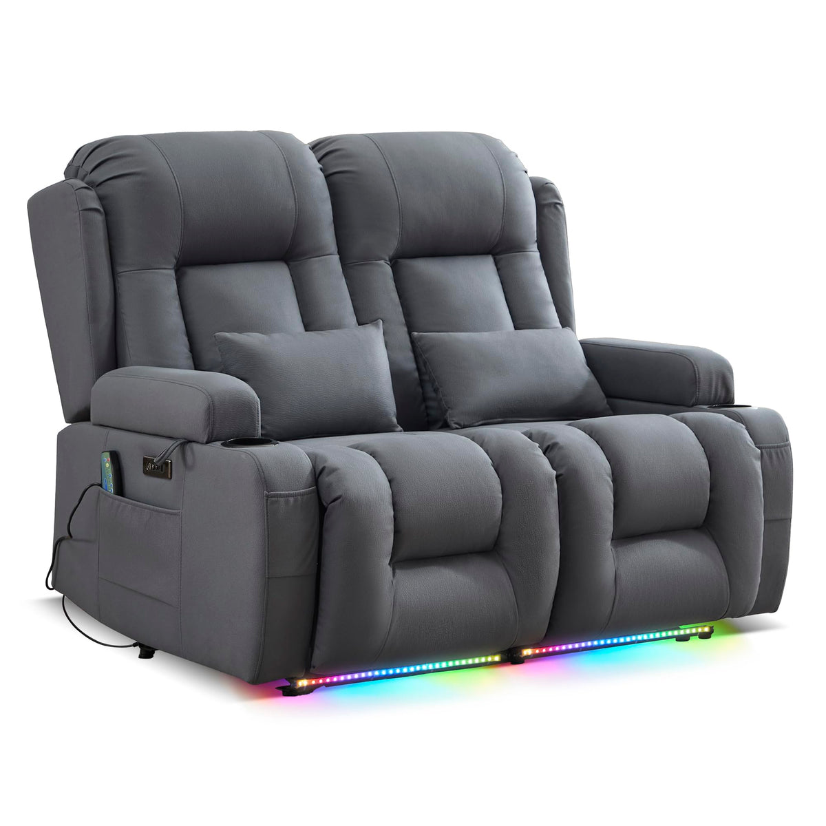 URRED Power Loveseat Recliner Sofa with Massage and Heat，Dark Brown