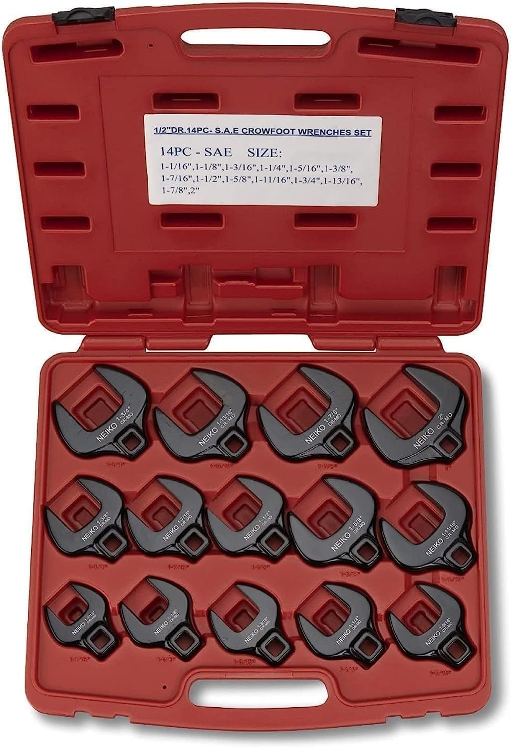 NEIKO 03324A Crowfoot_Wrench Set, 15 Piece, Metric Crows Foot Wrench Sizes 8mm-24mm, Chrome-Moly Flare Nut Wrench Set, 3/8" & 1/2" Drive (Pack of 12)