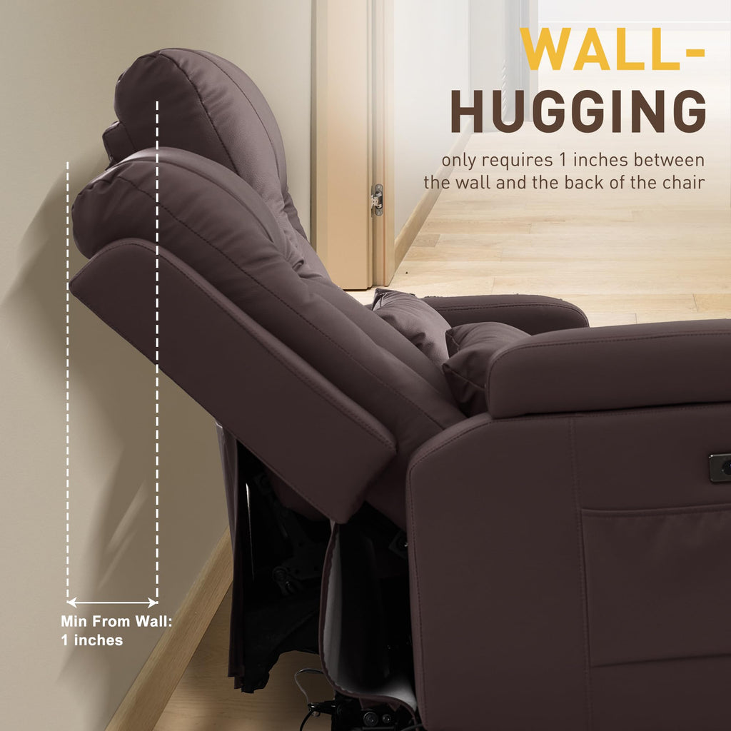 URRED Wall Hugger Power Reclining Loveseat Sofa，Dark Brown：77.3" - 3 Seats