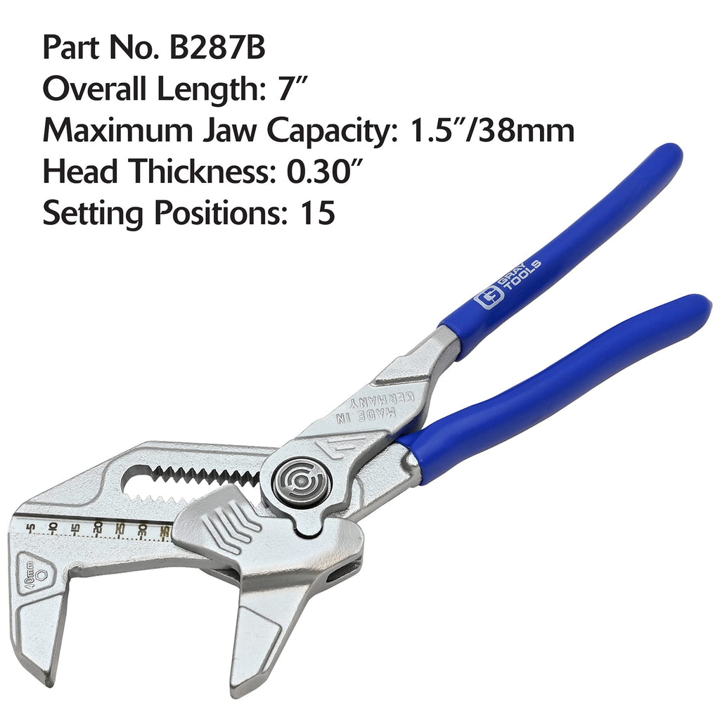 Pliers Wrench, Smooth Jaws, SAE and Metric Scales, Thin Profile, Made in Germany