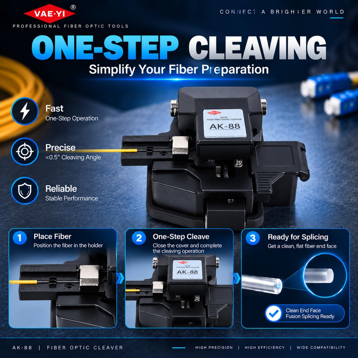 VAEYI AK-88 One Step Automatic Fiber Cleaver, with Auto Blade Return
