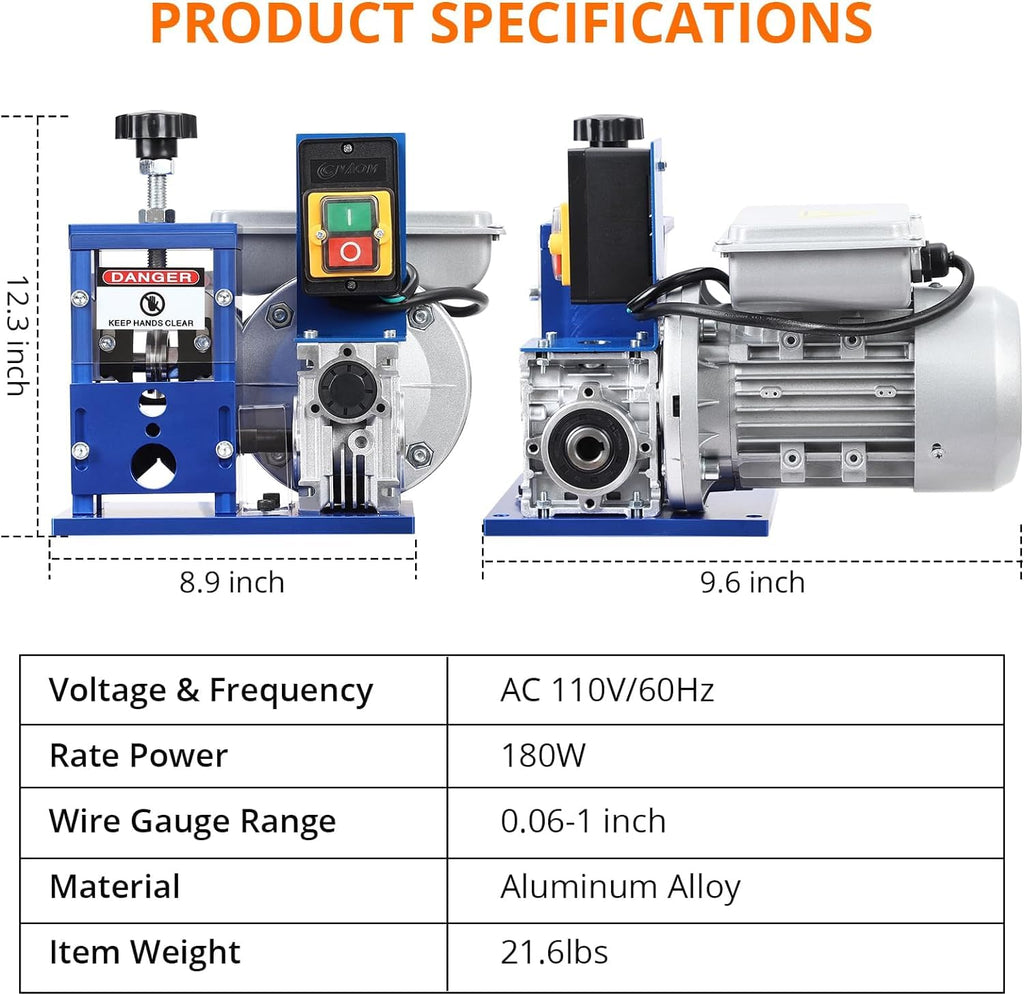 Upgraded Electric Wire Stripper Machine,110V 180W Powered Portable Aluminum Frame Cable Stripper Tool for Scrap Copper Recycling0.06-1in Automatic Copper Wire Peeler