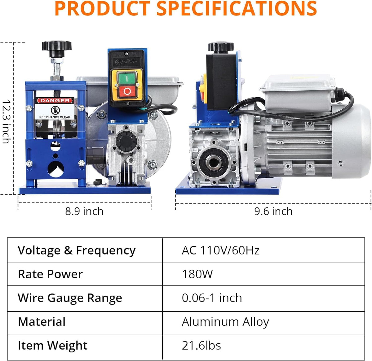 Upgraded Electric Wire Stripper Machine,110V 180W Powered Portable Aluminum Frame Cable Stripper Tool for Scrap Copper Recycling0.06-1in Automatic Copper Wire Peeler