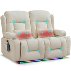 URRED Power Loveseat Recliner Sofa with Massage and Heat，Dark Brown