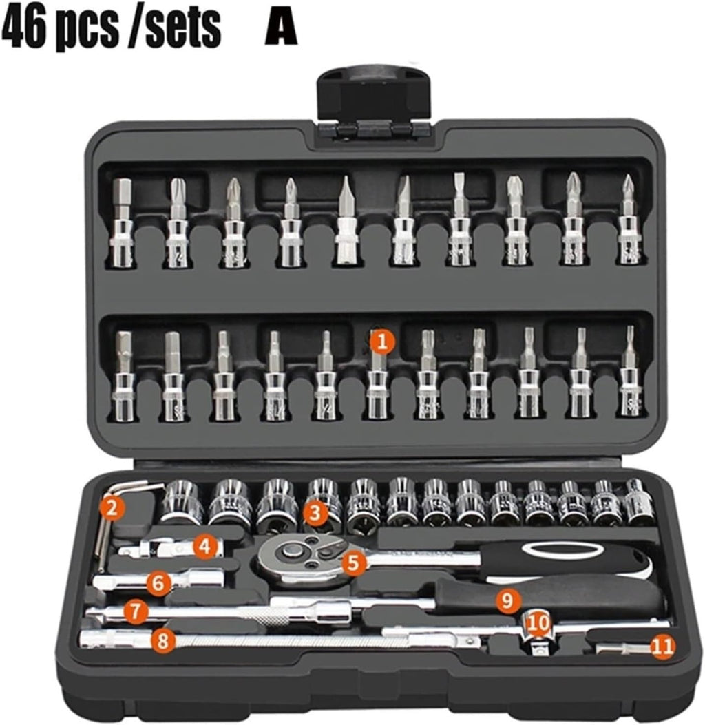 Tool Kit Tool Set Tool Box Set 46 Pcs Socket Set Hardware Tools Home Improvement Sockets Hexagon for Auto Repair Tool Combination Tools Tool Kit Set