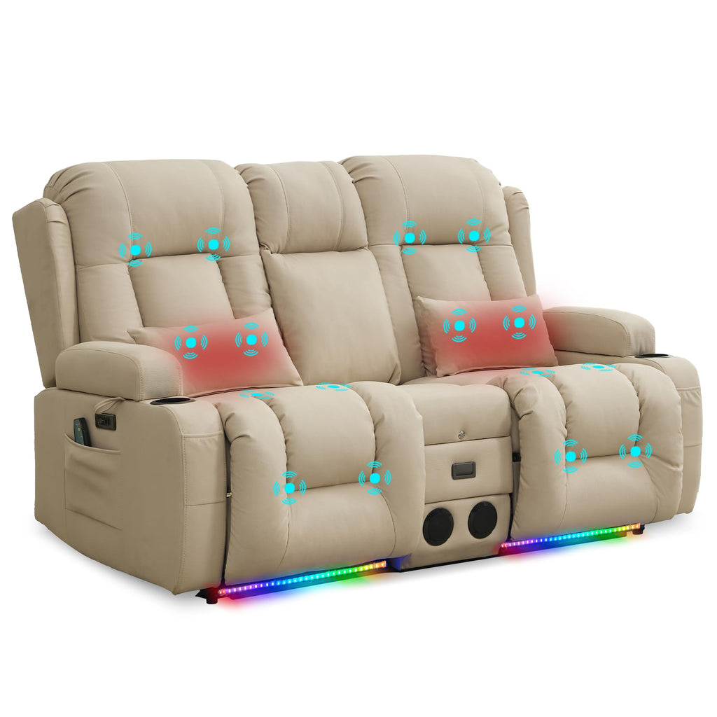 URRED Power Loveseat Recliner Sofa with Massage and Heat，Dark Brown