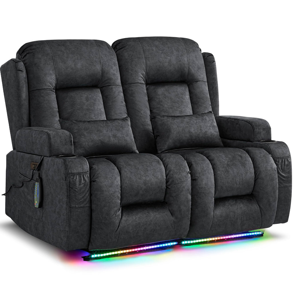 URRED Power Loveseat Recliner Sofa with Massage and Heat，Dark Brown
