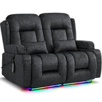 URRED Power Loveseat Recliner Sofa with Massage and Heat，Dark Brown