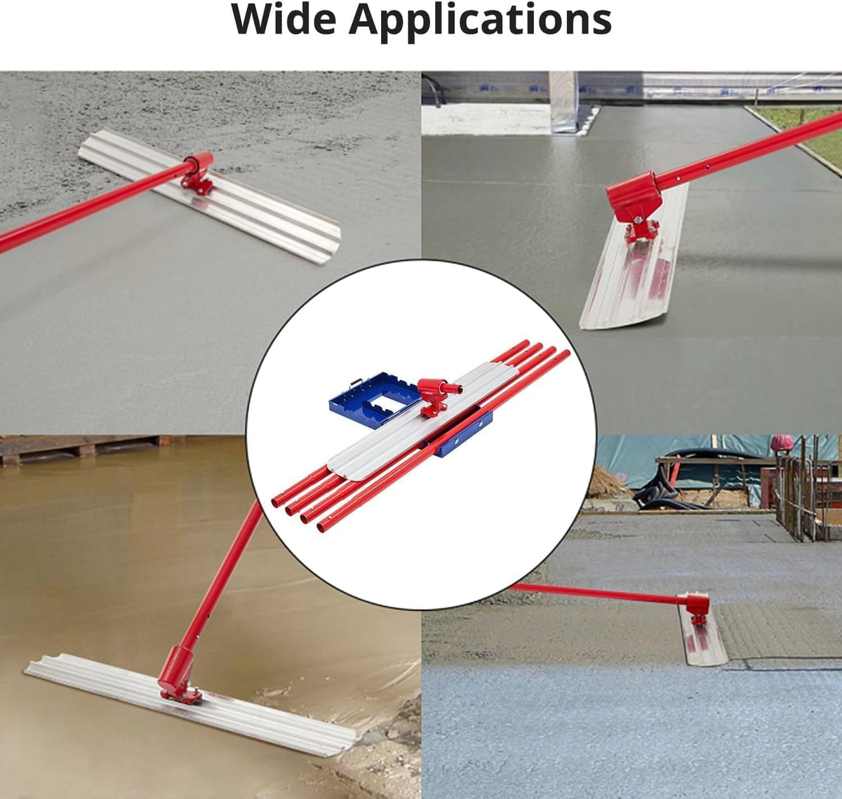 48"x8" Bull Float Kit, Aluminum Magnesium Alloy Concrete Float with Adjustable Bracket, 4 Extension Handles & Carrying Case, Round-End Cement Finishing Tool