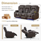 URRED Power Loveseat Recliner Sofa with Massage and Heat，Dark Brown