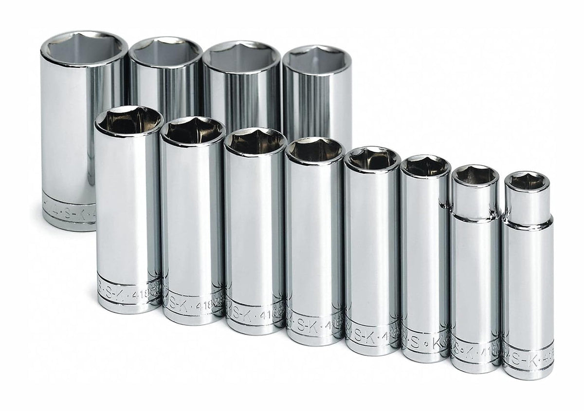 SK Tools USA 1/2" Drive, 12 Piece, 6 Point, Deep, SAE, Chrome Socket Set: 1/2" - 1-1/4" | 4822