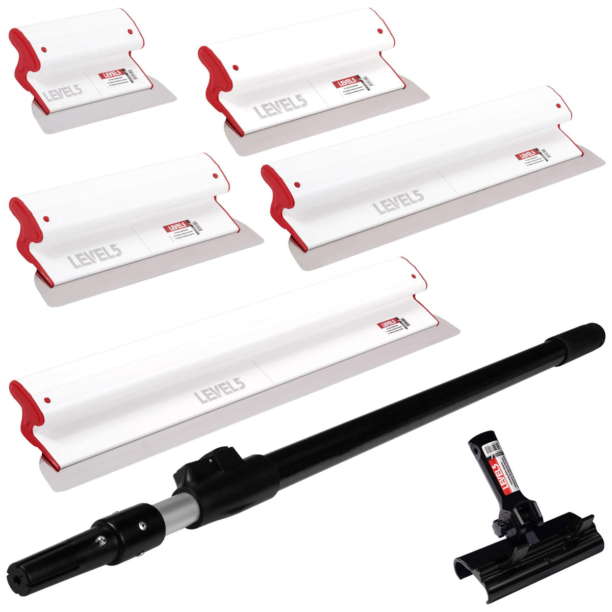 LEVEL5 Drywall Composite Skimming Blade Set | 10, 14, 16, 24 & 32 Inch Skimming Blades | Ergonomic Composite Body | Replaceable Stainless Steel Blade | for Smoothing Walls and Ceilings | 5-446C