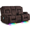 URRED Power Loveseat Recliner Sofa with Massage and Heat，Dark Brown