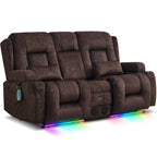 URRED Power Loveseat Recliner Sofa with Massage and Heat，Dark Brown