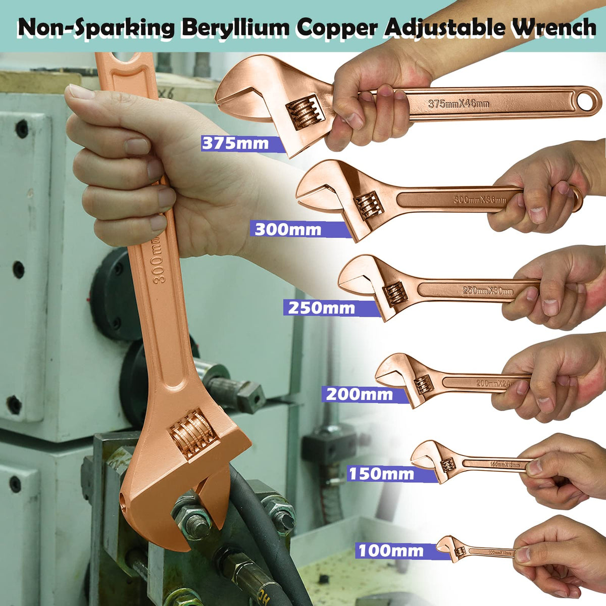 WEDO Non-Sparking Adjustable Wrench 18", Spark-free Safety Spanner, Safty Tool,Beryllium Copper,Non-Magnetic,DIN Standard, BAM & FM Certificate, Opening Max 55mm…