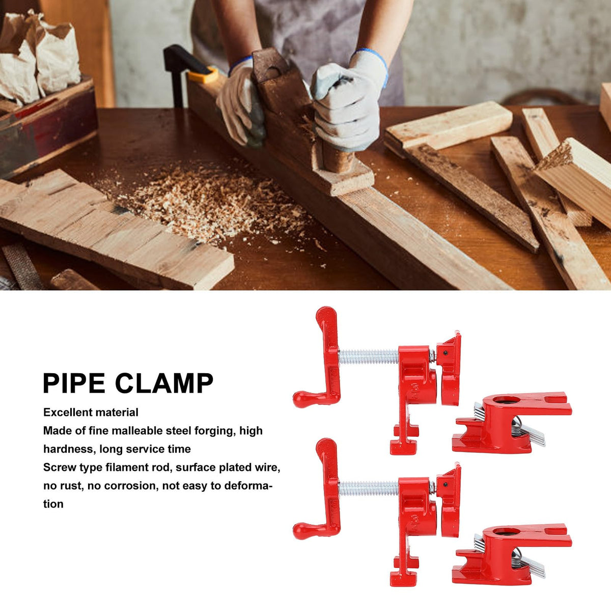4PCS Pipe Clamp, Heavy Duty Malleable Iron Adjustable Jaw Clamp, Lightweight Design Pipe, Ideal for Woodworking Carpentry & Home Improvement DIY Craft