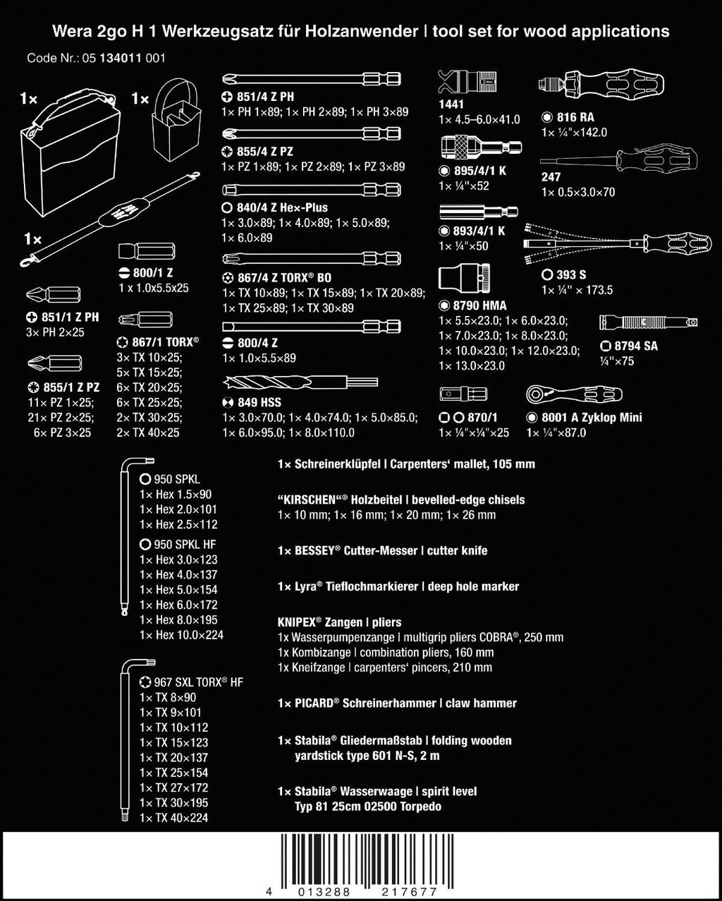 Wera 2go H1 (Tool set for Wood application)