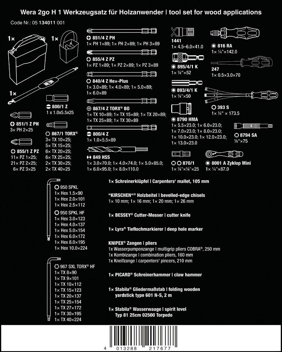 Wera 2go H1 (Tool set for Wood application)