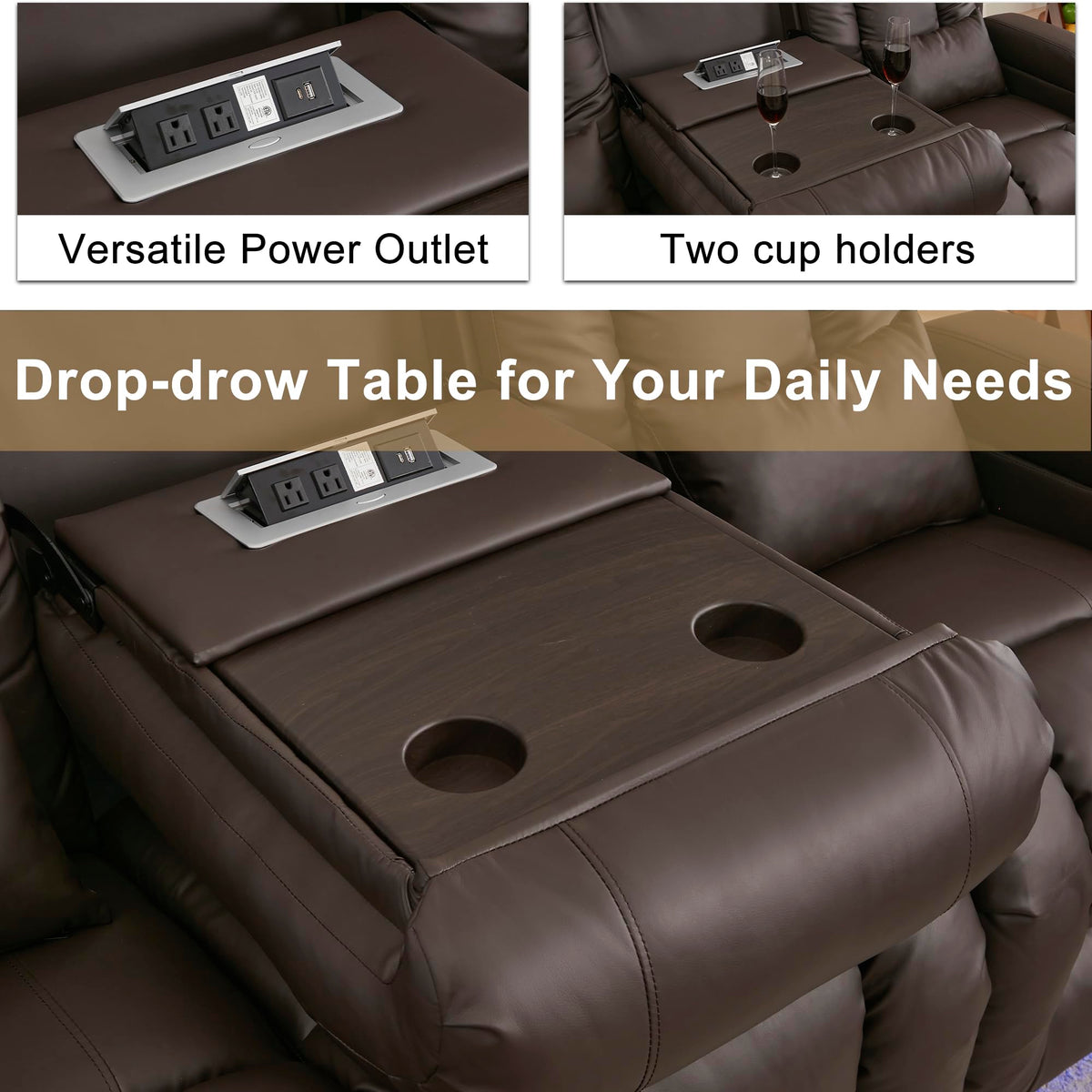 URRED Power Loveseat Recliner Sofa with Massage and Heat，Dark Brown