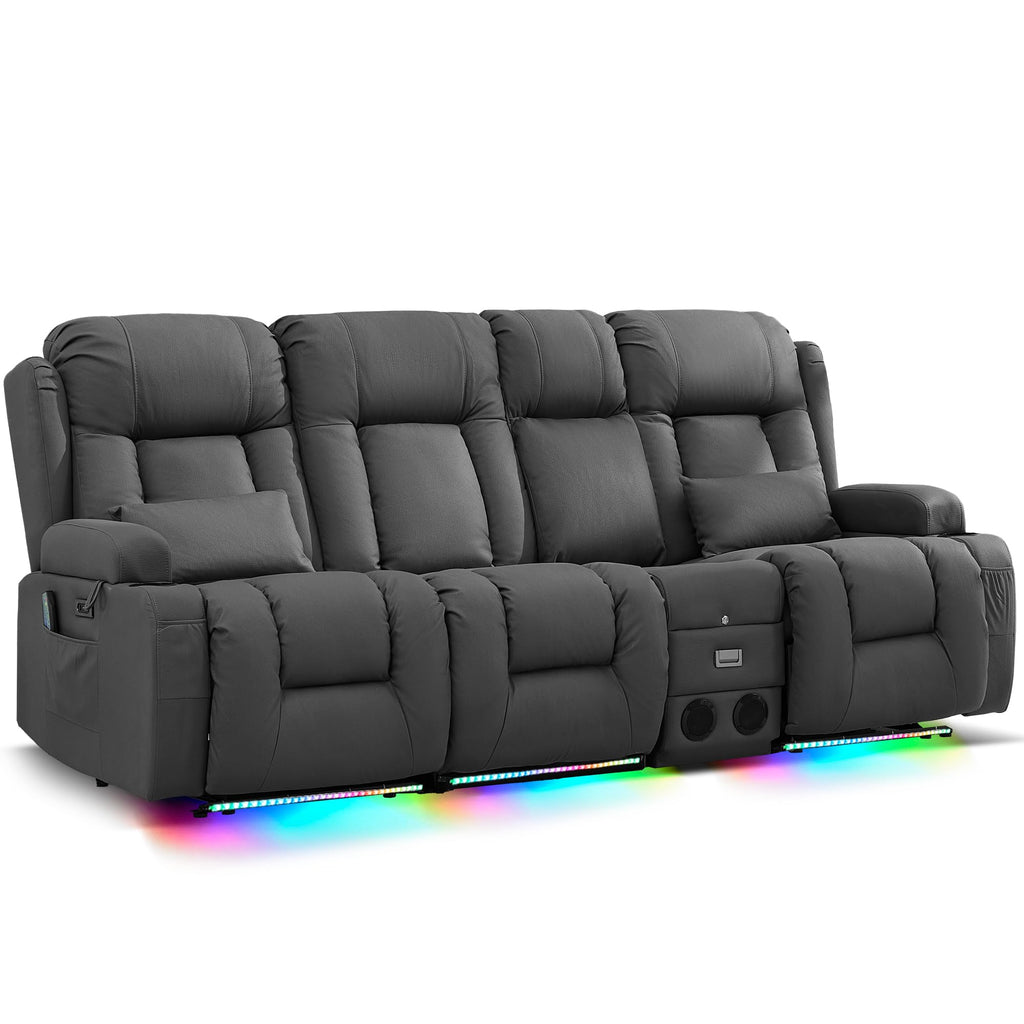 URRED Power Loveseat Recliner Sofa with Massage and Heat，Dark Brown