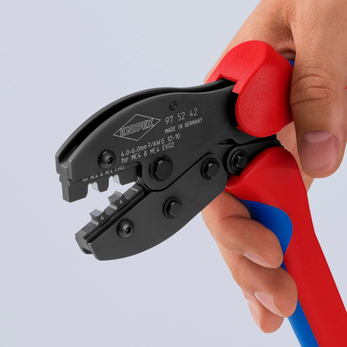 KNIPEX PreciForce Crimping Pliers for MC4/MC4 EVO 2 connectors with Non-Slip Plastic Grips 220 mm, 97 52 42 SB
