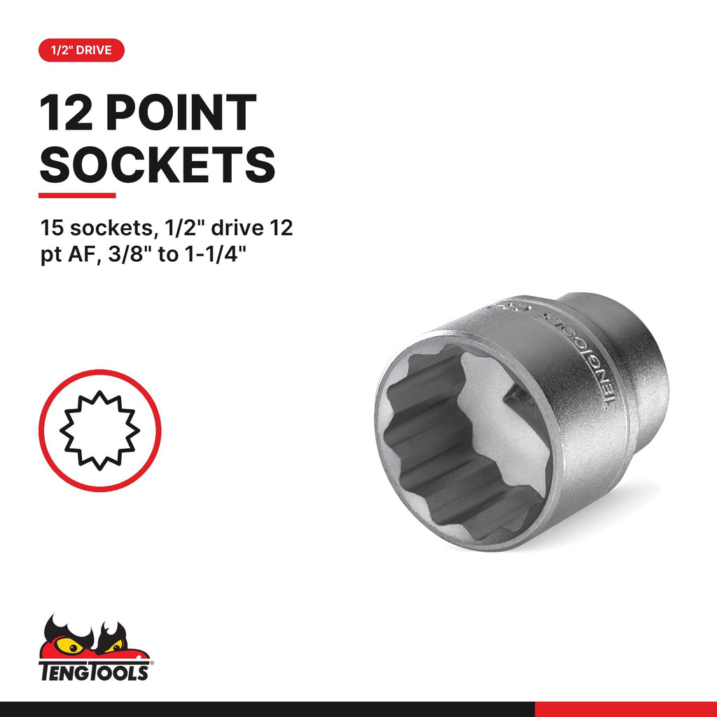 Teng Tools 62 Piece SAE Combination Wrench and Regular/Deep Mixed Drive Socket Set - TTEAF62, Silver