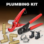 Pexflow Starter Kit for 1/2-In Pex with Crimper & Cutter Tools - Set includes Brass Elbow & Coupling Fittings, Cinch Clamps, Half Clamps, and 2 Rolls of 1/2-In X 100ft PEX Tubing