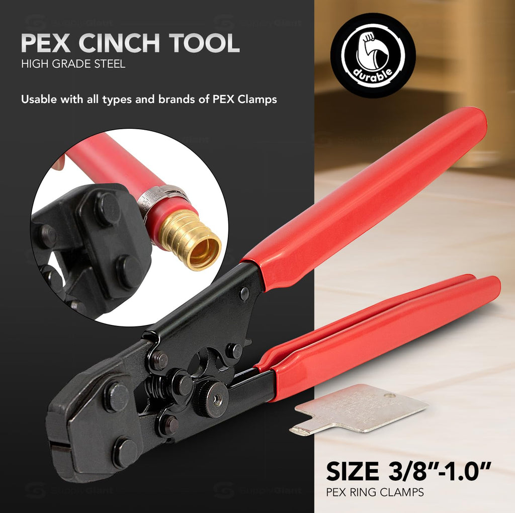 Pexflow Starter Kit for 1/2-In Pex with Crimper & Cutter Tools - Set includes Brass Elbow & Coupling Fittings, Cinch Clamps, Half Clamps, and 2 Rolls of 1/2-In X 100ft PEX Tubing