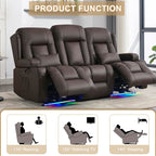 URRED Power Loveseat Recliner Sofa with Massage and Heat，Dark Brown