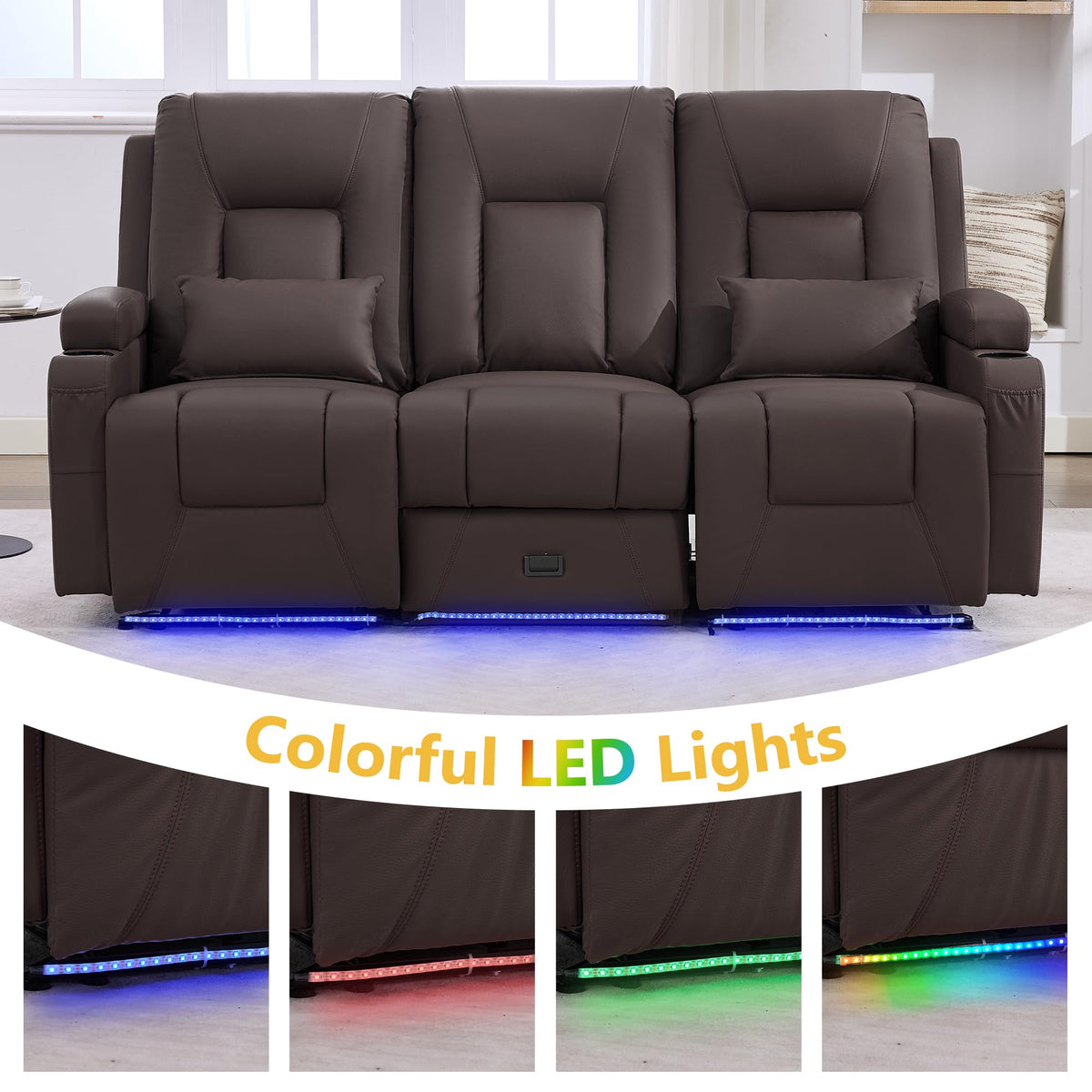 URRED Wall Hugger Power Reclining Loveseat Sofa，Dark Brown：77.3" - 3 Seats