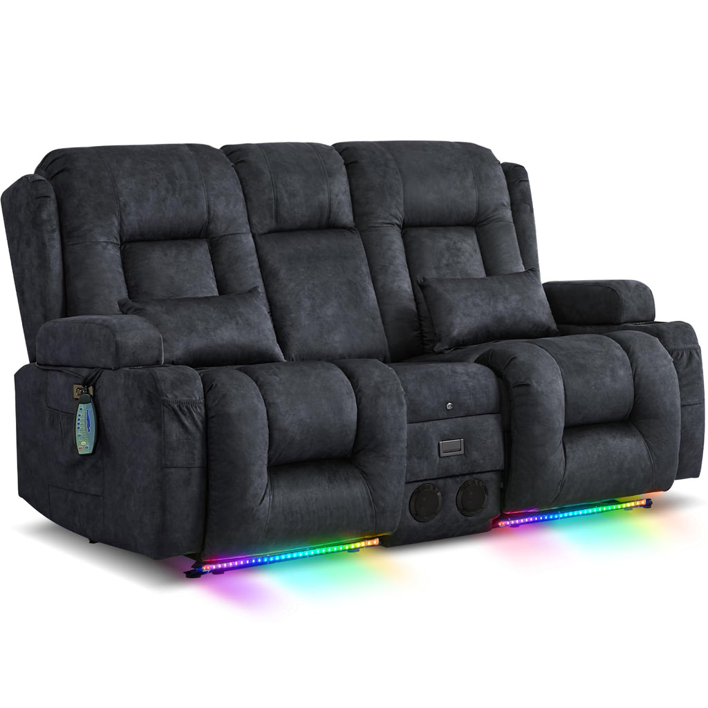 URRED Power Loveseat Recliner Sofa with Massage and Heat，Dark Brown