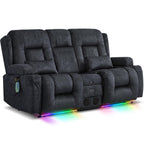 URRED Power Loveseat Recliner Sofa with Massage and Heat，Dark Brown