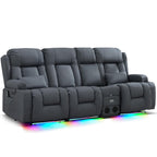 URRED Power Loveseat Recliner Sofa with Massage and Heat，Dark Brown