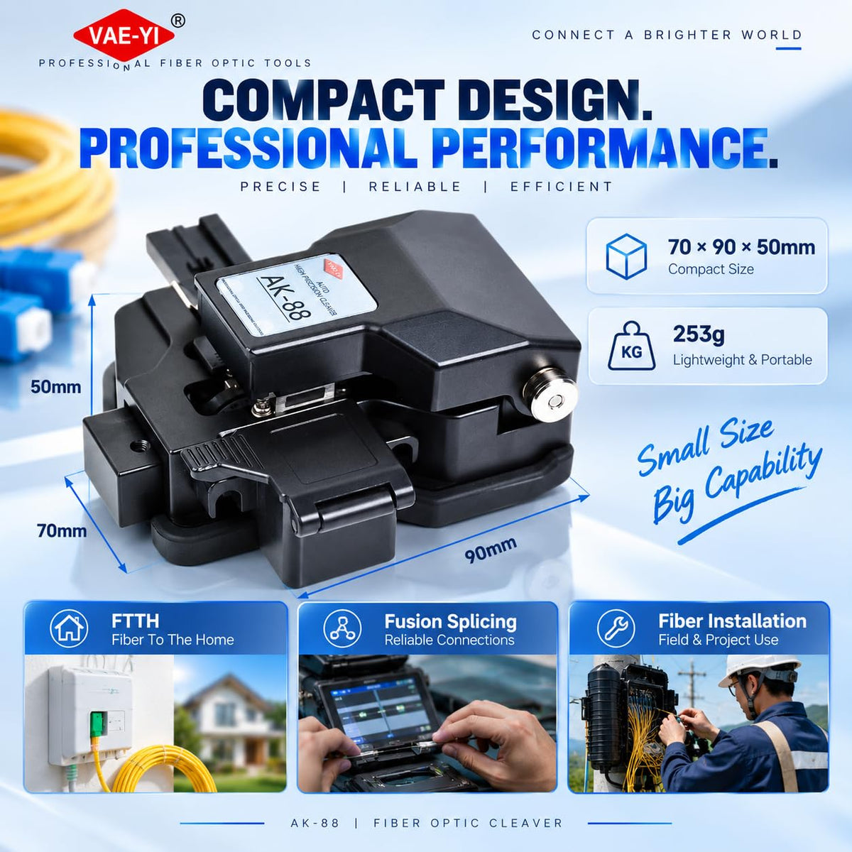 VAEYI AK-88 One Step Automatic Fiber Cleaver, with Auto Blade Return