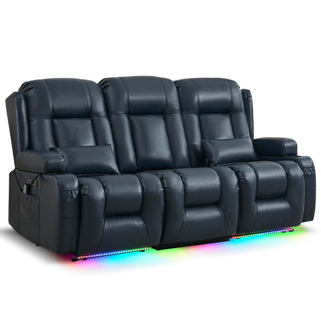 URRED Power Loveseat Recliner Sofa with Massage and Heat，Dark Brown