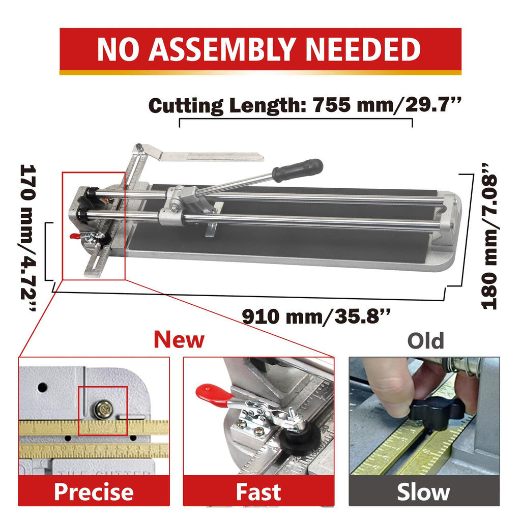 Professional Tile Cutter - 29" (755mm),Taiwan's Top 1 Pro Tile Cutter Brand,Strong Base, Precision Tungsten Carbide Cutting Wheel - Ideal for Porcelain Tiles in Precision Cutting Industry"