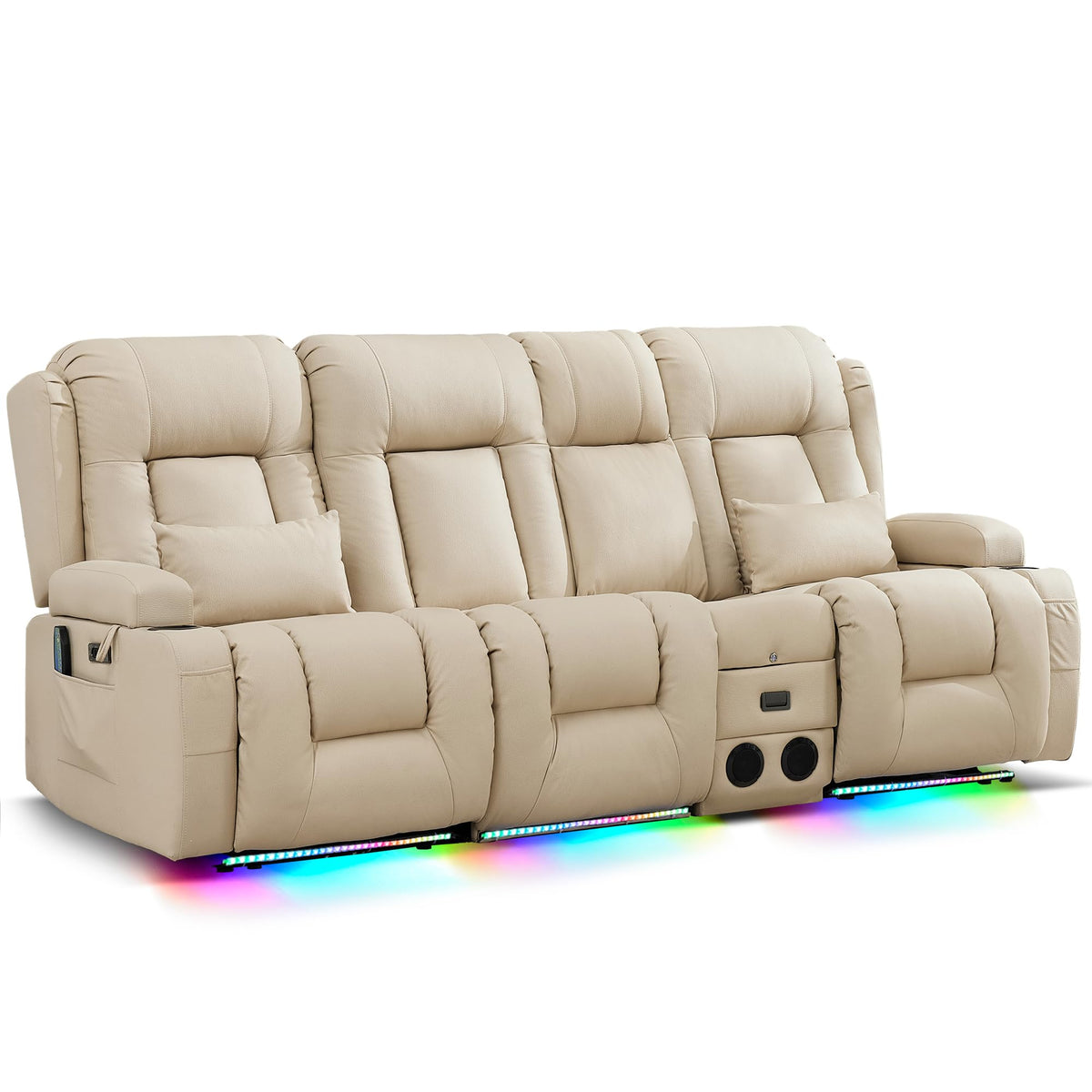URRED Power Loveseat Recliner Sofa with Massage and Heat，Dark Brown