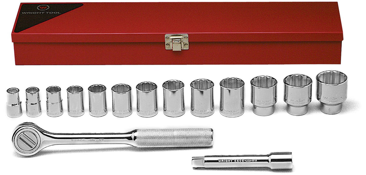 Wright Tool 1/2" Dr., 15 Pc. Socket Set, 7/16" - 1-1/4"