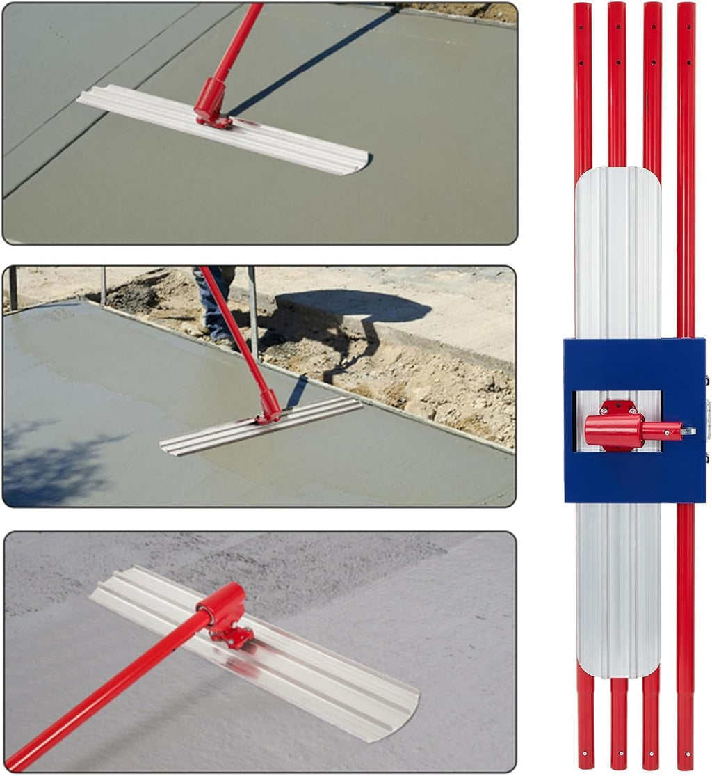 48"x8" Bull Float Kit, Aluminum Magnesium Alloy Concrete Float with Adjustable Bracket, 4 Extension Handles & Carrying Case, Round-End Cement Finishing Tool