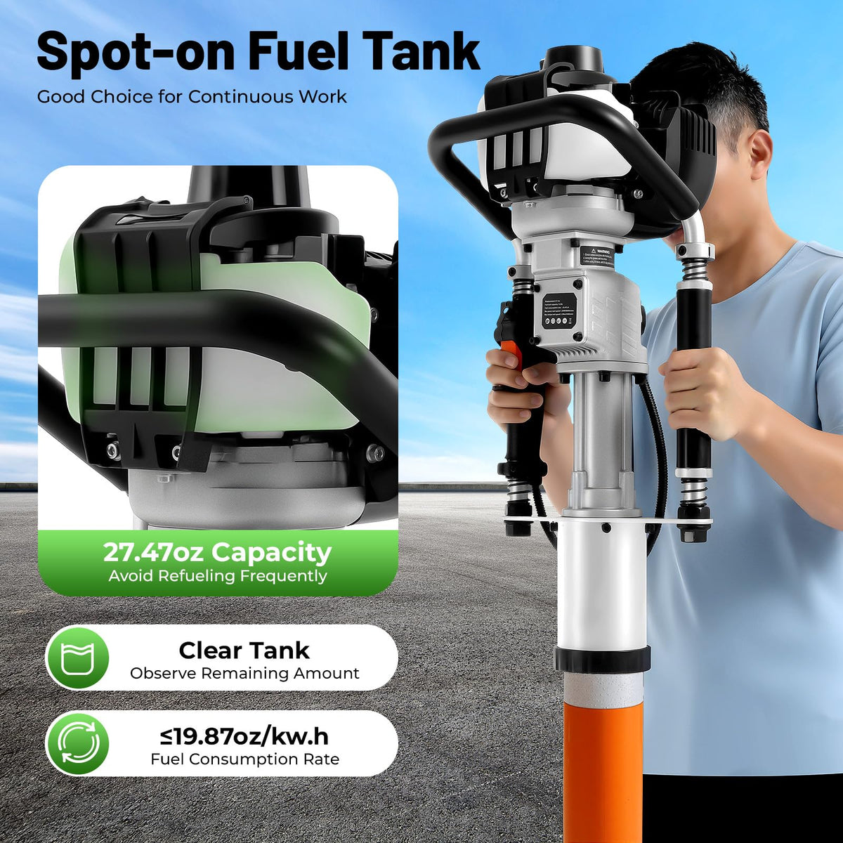 38CC T Pile Driver, 4-Stroke Gasoline Pile Driver Hammer, Construction Base Pile Driver, Portable Orchard Pile Driver, Guardrail/Triangular Steel Pile Driver Single Cylinder Air Cooling 7500r/min