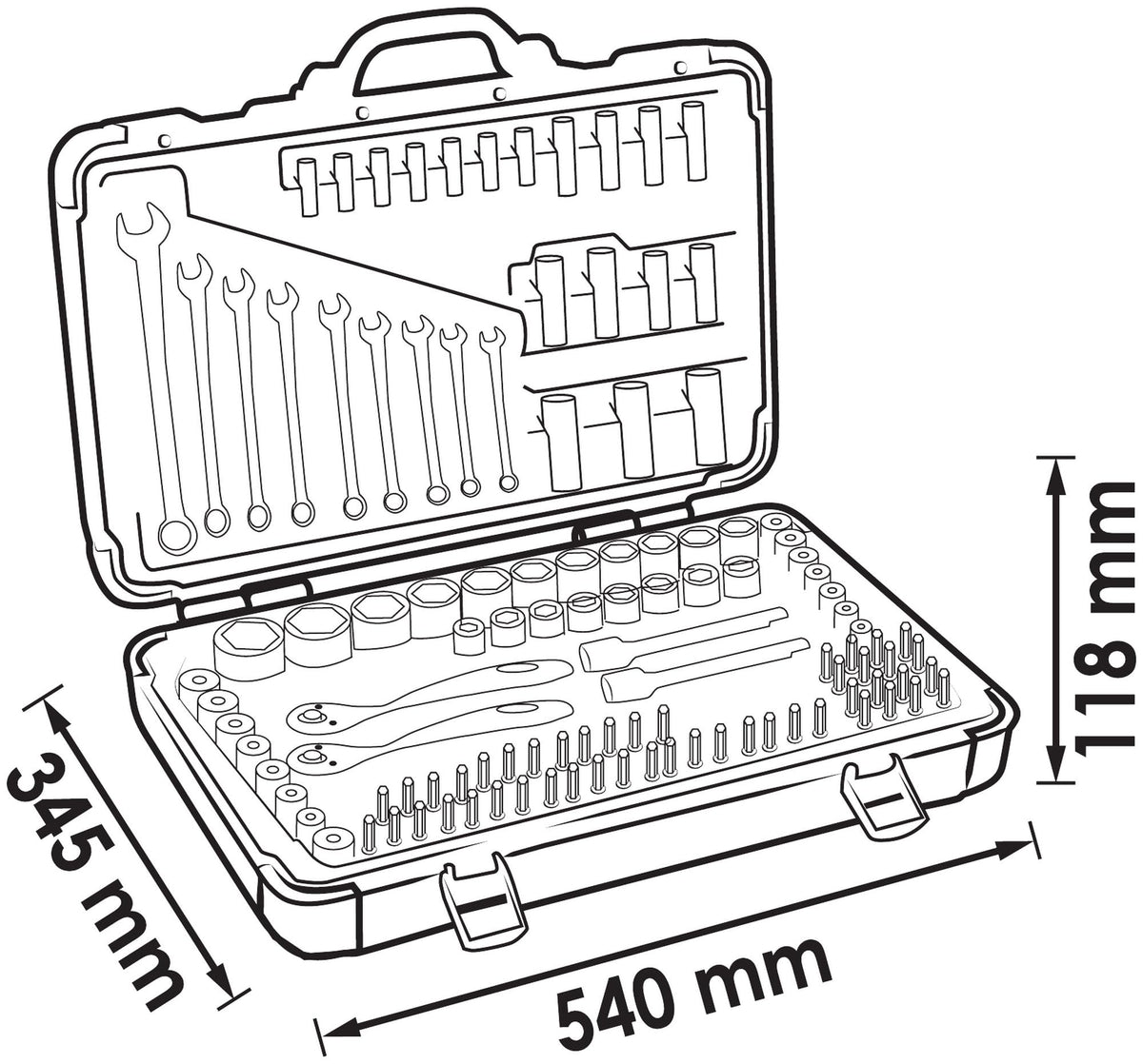 Vigor 1/4" 3/8" and 1/2" Combination Spanner Set, Bits and Socket Spanner for Professional and Home Use 216 Pieces V3277N