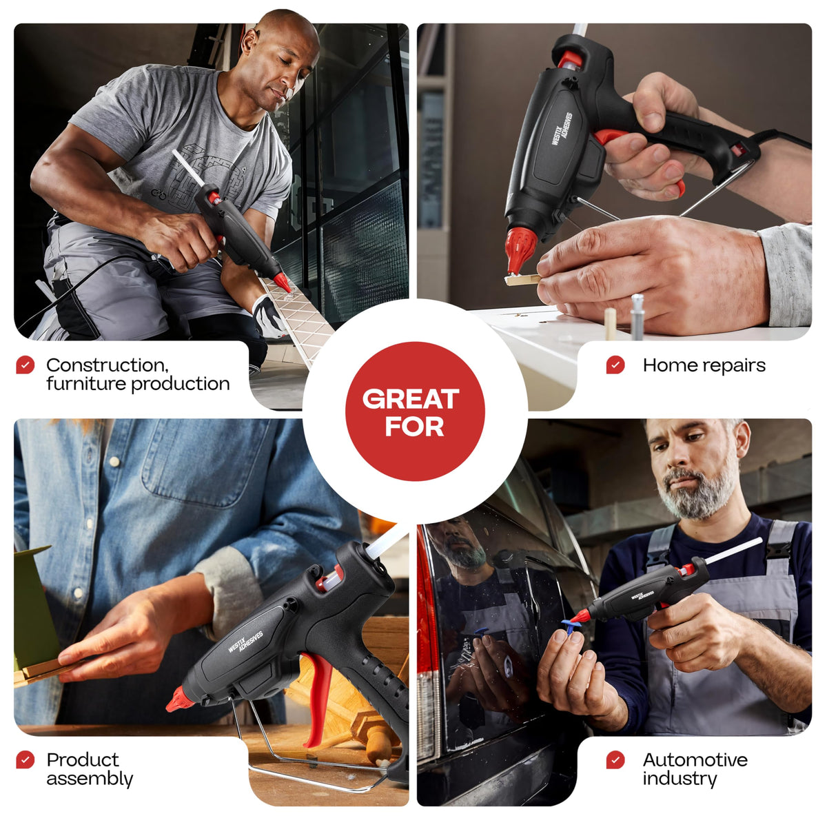 IDL Packaging GG-220 Industrial 200W Hot Glue Gun with 10 pcs Glue Sticks - 1/2" x 10" Full-Size Glue Sticks - Hot Glue Gun Kit for Variety of Surfaces: Foam, Vinyl, Leather, or Upholstery