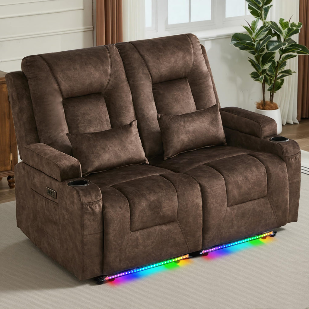 URRED Wall Hugger Power Reclining Loveseat Sofa，Dark Brown：77.3" - 3 Seats