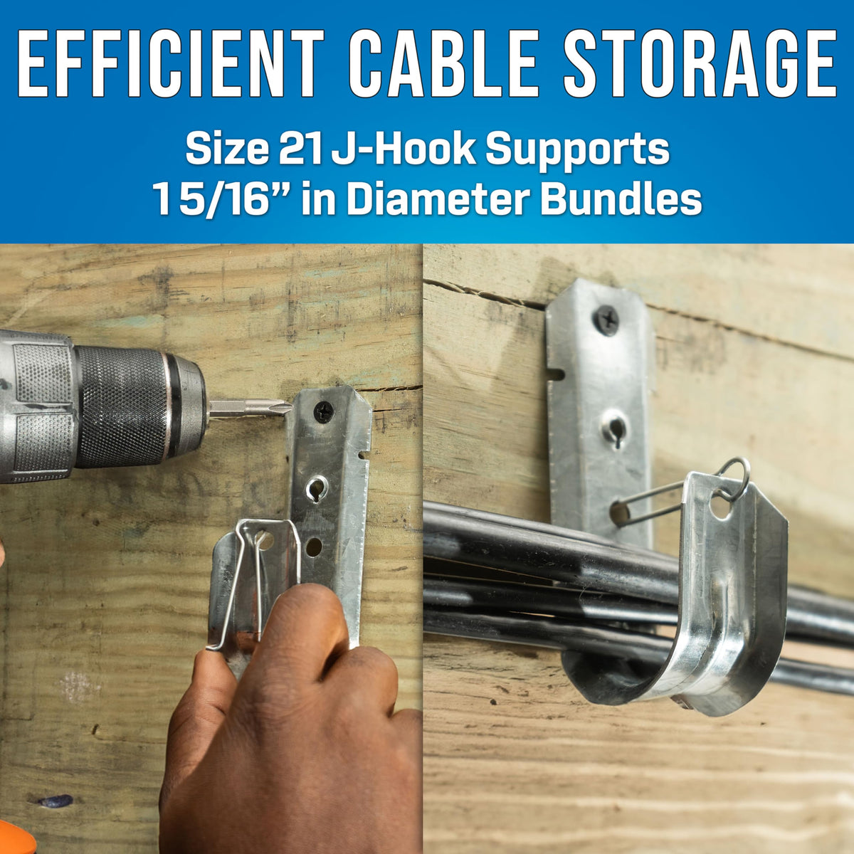 JONARD TOOLS JH21-100 1 5/16” Standard J Hook, Heavy Duty Metal Cable Hooks, Size 21, 100 Pack