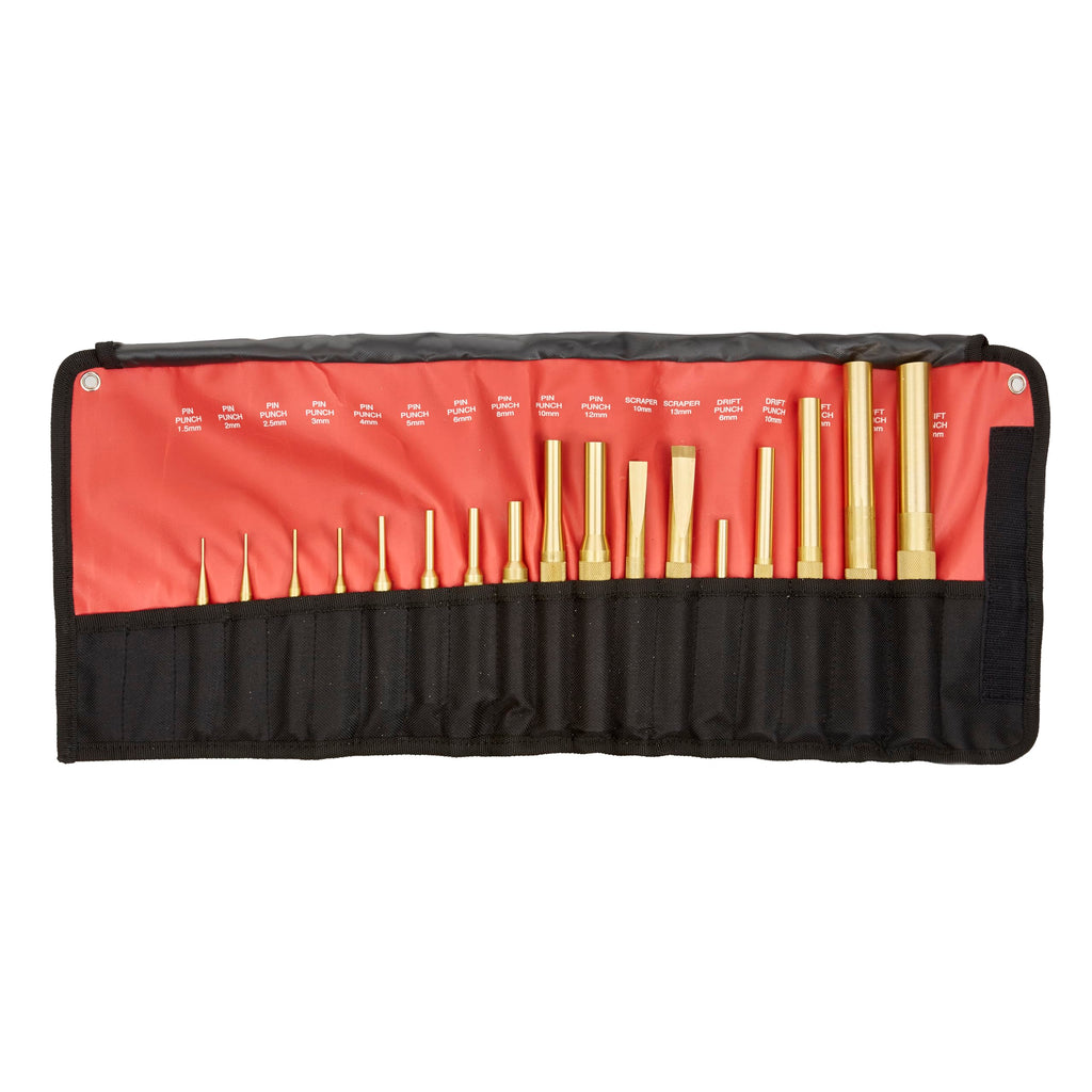 Mayhew Tools 61389 Brass Punch & Scraper Set, 17-Piece Metric